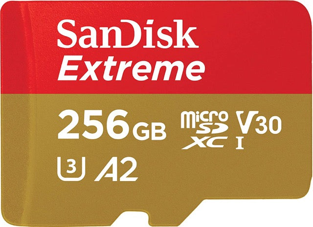 Tarjeta de Memoria Flash microSDXC SanDisk Extreme 256GB A2 V30 UHS-I U3 Class 10 con Adaptador