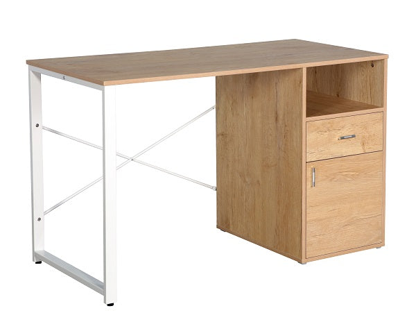 Escritorio Rectangular Madera/Acero/PVC Beige Madera Base Blanca Xtech