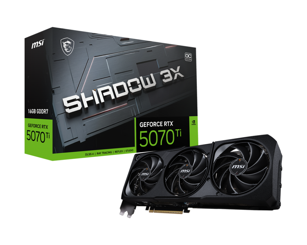 Tarjeta Gráfica MSI GeForce RTX 5070 Ti 16GB – SHADOW 3X OC / GDDR6 / Ray Tracing / DLSS / Overclock / Triple Ventilador