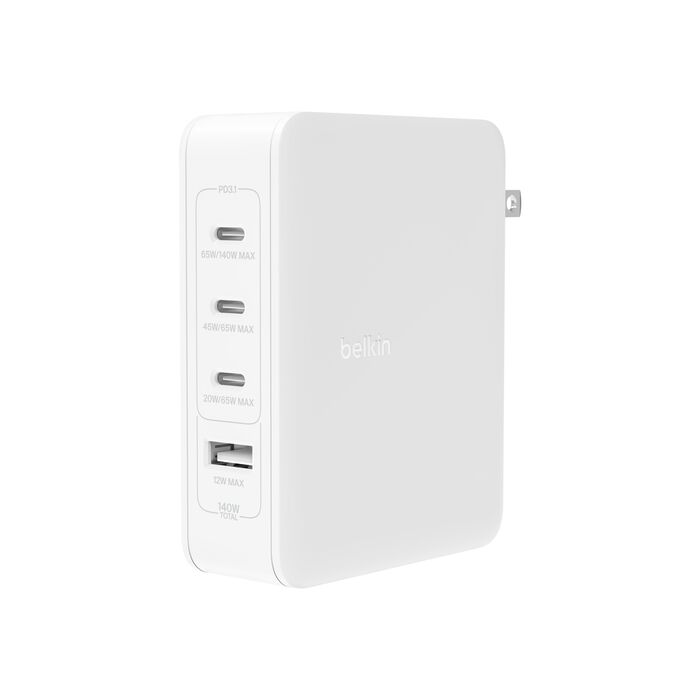 Adaptador de Corriente Belkin WCH014dqWH GaN 140W 4 Puertos USB-C/USB Blanco