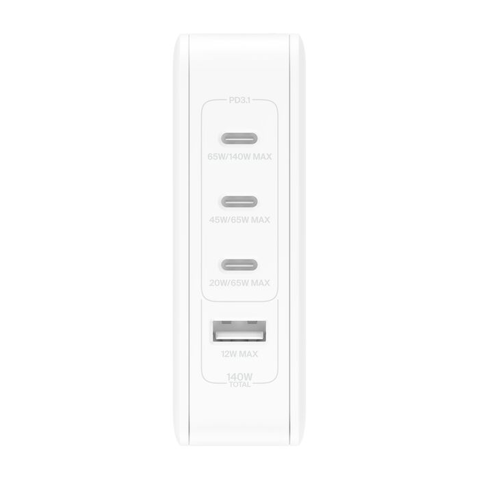 Adaptador de Corriente Belkin WCH014dqWH GaN 140W 4 Puertos USB-C/USB Blanco