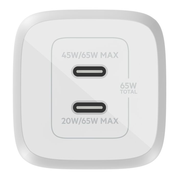 Adaptador de Corriente Belkin WCH013dqWH PPS + GaN 65W 2 Puertos USB-C Blanco