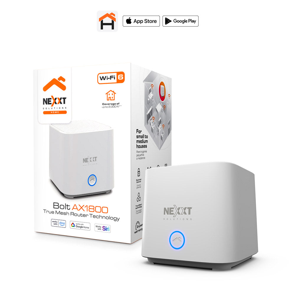 Router Inalámbrico Mesh Nexxt Bolt AX1800 – Wi-Fi 6 / 185 m² por nodo / 150 dispositivos / App Nexxt Home / NCM-X1800