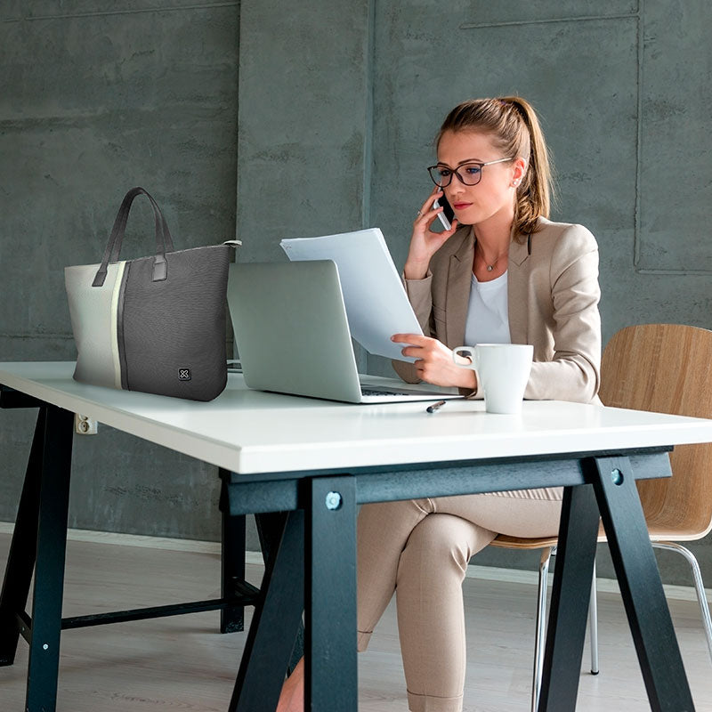 Bolso de Mano para Laptop Capri Klip Xtreme 15.6" Poliéster 1200D Gris/Blanco para Damas