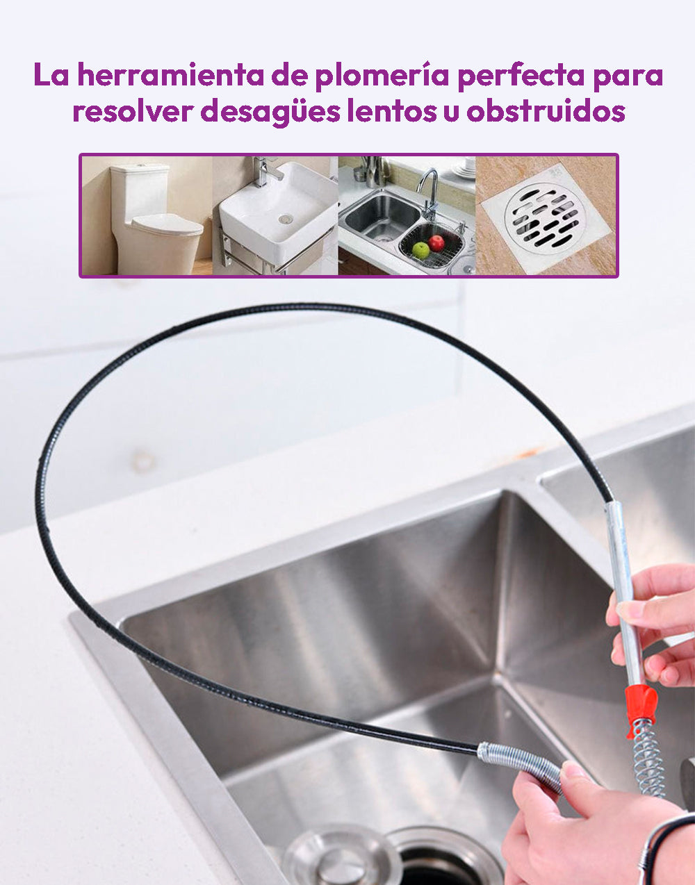 Destapador de cañerias de acero inoxidable