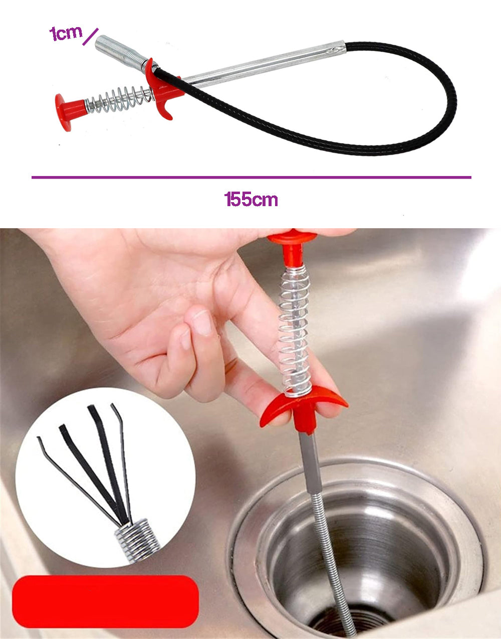 Destapador de cañerias de acero inoxidable