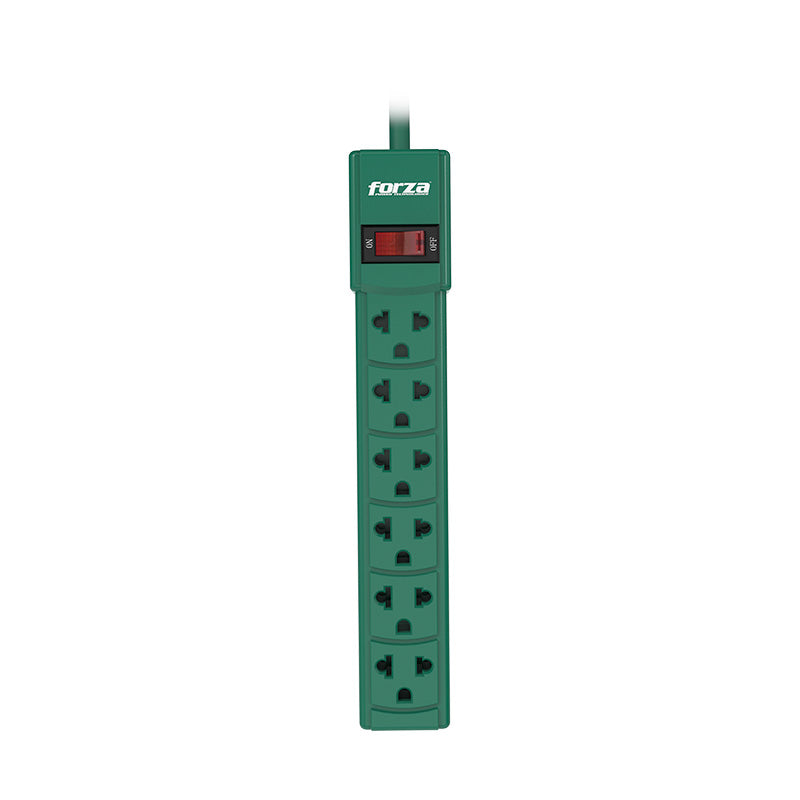 Regleta de corriente – Forza PS‑001G – 6 tomas – color verde – 110/220V
