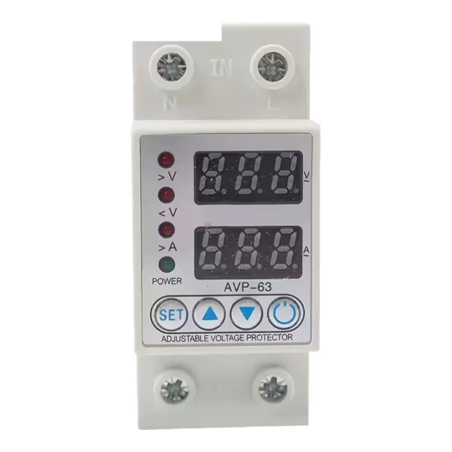 Relé Protector de Voltaje SP-PROTEC AVP-63 – 120V / 63A / Ajuste Manual / Reconexión Automática / 2 Pantallas / DIN