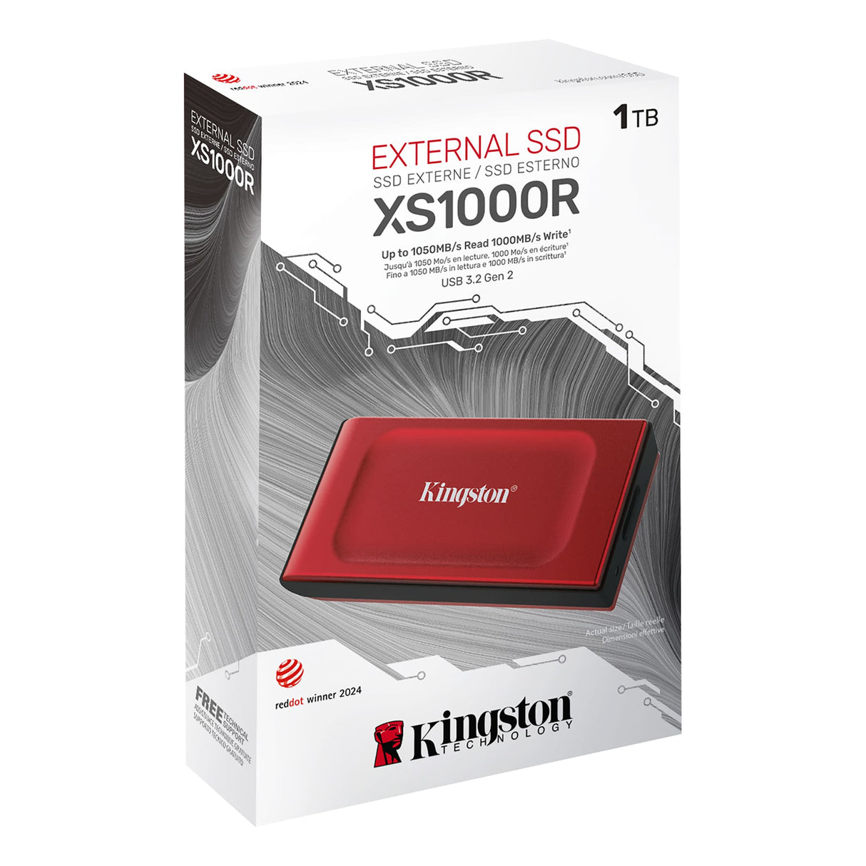 SSD Externo Portátil Kingston XS1000 – 2TB USB 3.2 Gen 2 (Rojo) (SXS1000R/2000G)