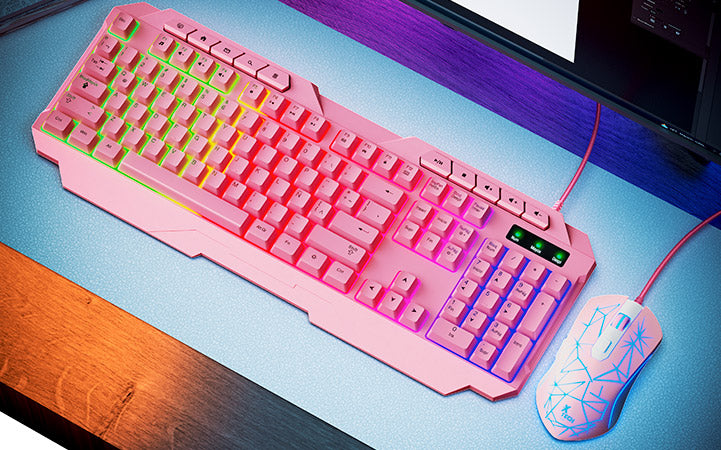 Set Teclado y Mouse Gaming Alámbrico USB Español Rosado Xtech XTK-540S