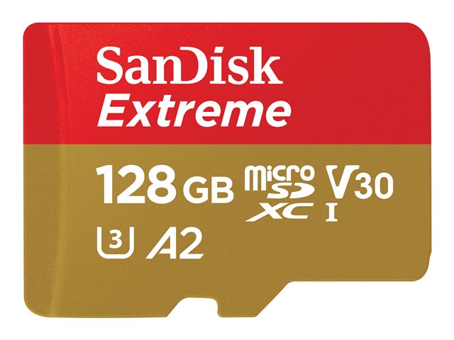 Tarjeta de Memoria SanDisk Extreme microSDXC 128GB A2 V30 UHS-I U3, con adaptador SD