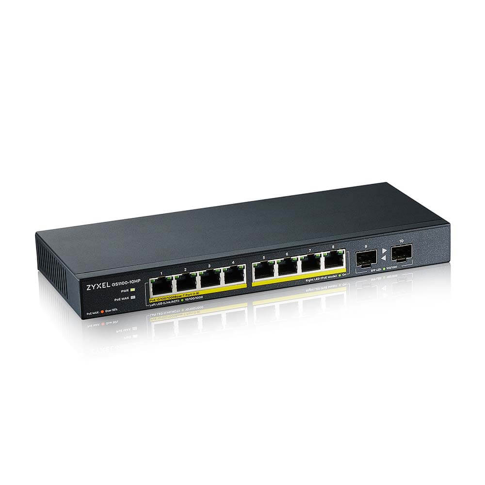 Switch No Gestionado Gigabit PoE+ 8 Puertos 2 SFP ZyXEL GS1100-10HP