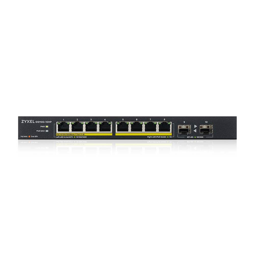 Switch No Gestionado Gigabit PoE+ 8 Puertos 2 SFP ZyXEL GS1100-10HP