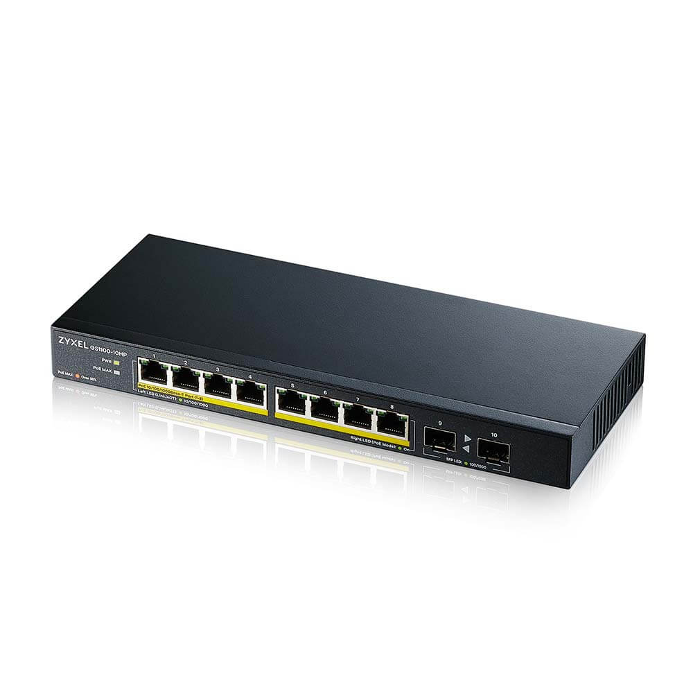 Switch No Gestionado Gigabit PoE+ 8 Puertos 2 SFP ZyXEL GS1100-10HP