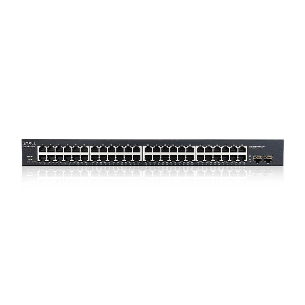 Switch Inteligente ZyXEL GS1900-48 – 48 Puertos Gigabit / 2 SFP / Capa 2 / IPv6 / EEE / Montaje versátil