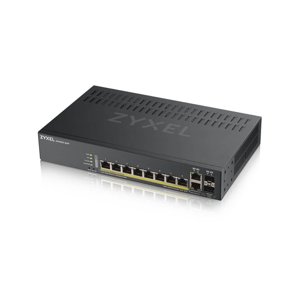Switch Inteligente Gigabit PoE+ 8 Puertos + 2 SFP Combinados ZyXEL GS1920-8HPv2 – NebulaFLEX