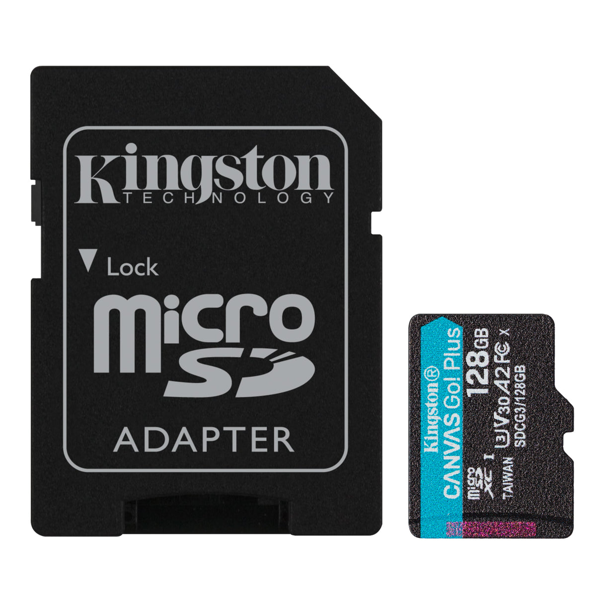 Tarjeta de Memoria Flash microSDXC Kingston Canvas Go! Plus 128GB A2 V30 UHS-I U3 Class 10 con Adaptador