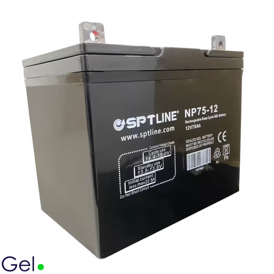 Batería de Gel SPTLINE 12V 75Ah (BAT12V75A) – Sellada VRLA – Ciclo Profundo – Cero Derrames