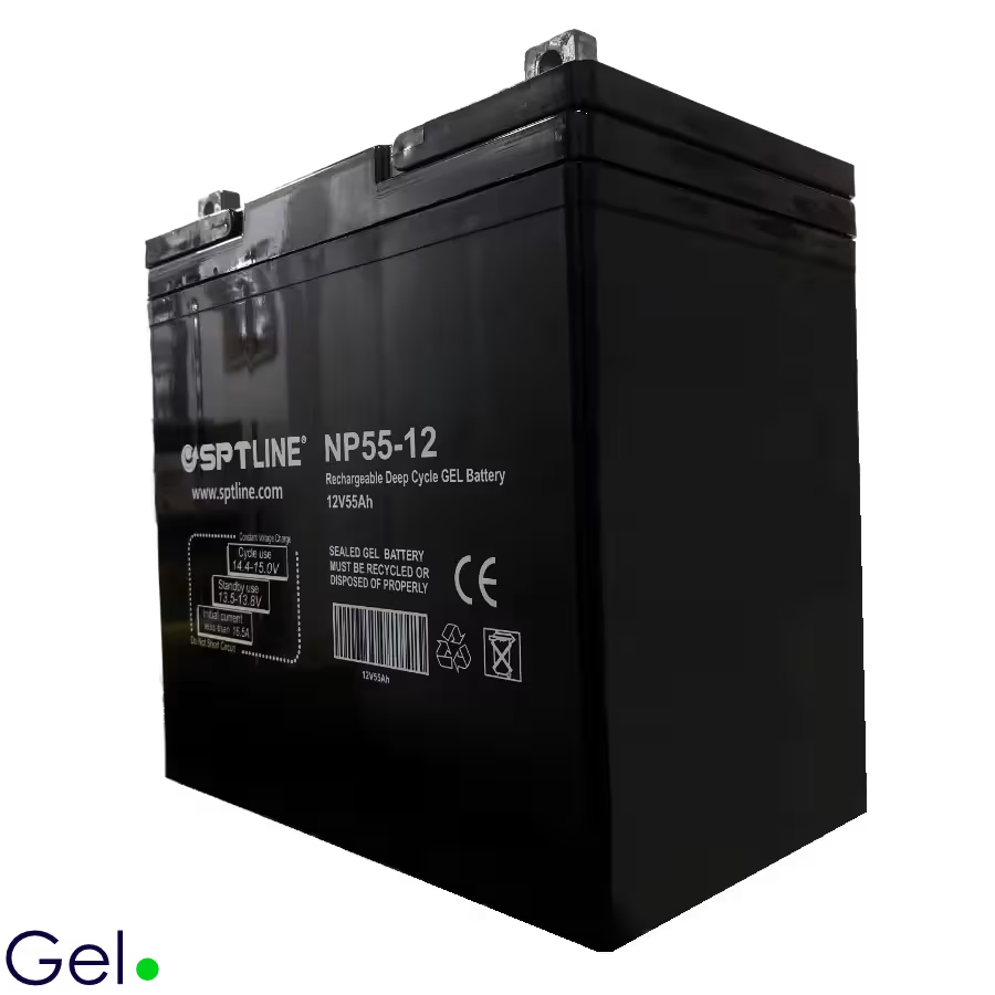 Batería SPTLINE 12V 55Ah – Gel Sellada – Ciclo Profundo – 229×138×208 mm