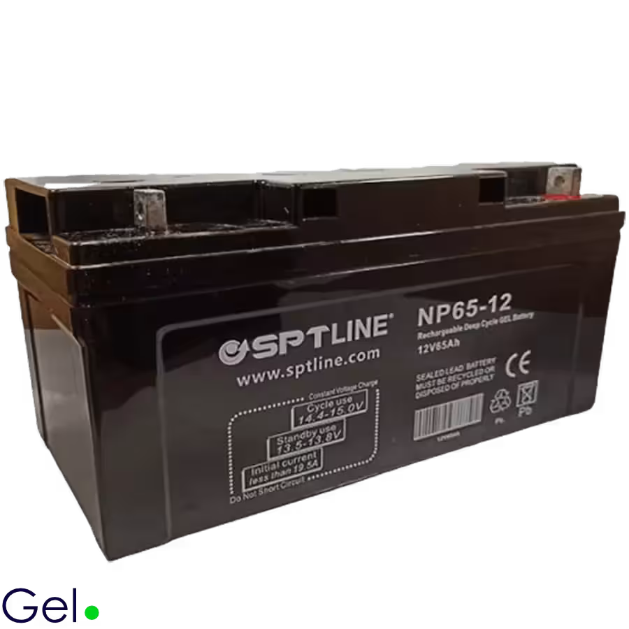 Batería de Gel SPTLINE 12V 65Ah – Ciclo Profundo – Sellada VRLA – Libre de Mantenimiento