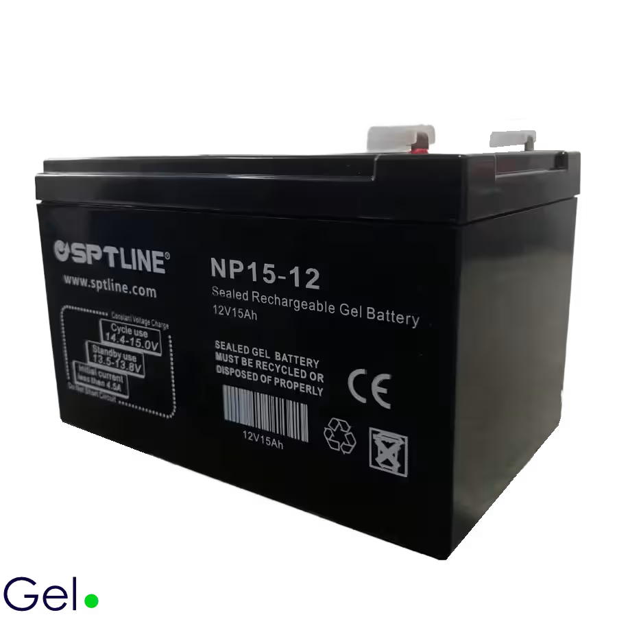 Batería de Gel SPTLINE 12V 15Ah – Sellada VRLA – Ciclo Profundo – Libre de Mantenimiento