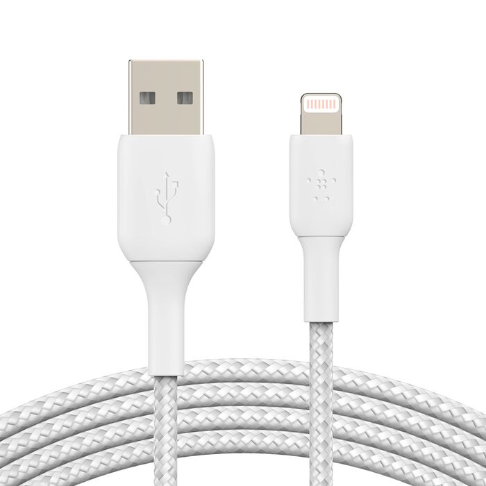 Cable trenzado cargador rápido Lightning a USB‑A – Belkin BoostCharge – 1 m – Blanco – CAA002bt1MWH
