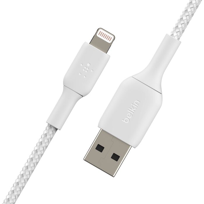 Cable trenzado cargador rápido Lightning a USB‑A – Belkin BoostCharge – 1 m – Blanco – CAA002bt1MWH