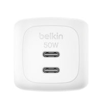 Cargador de Pared Belkin Dual USB‑C GaN 50W – WCH019dqWH – Blanco