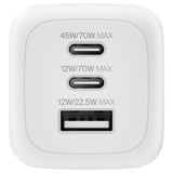 Cargador de pared – Belkin BoostCharge Pro – 3 Puertos – GaN – 70W – USB‑C/USB‑A – Blanco (WCH018dqWH)