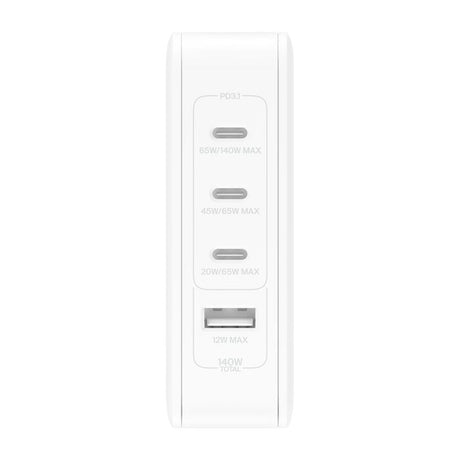 Adaptador de Corriente Belkin WCH014dqWH GaN 140W 4 Puertos USB-C/USB Blanco