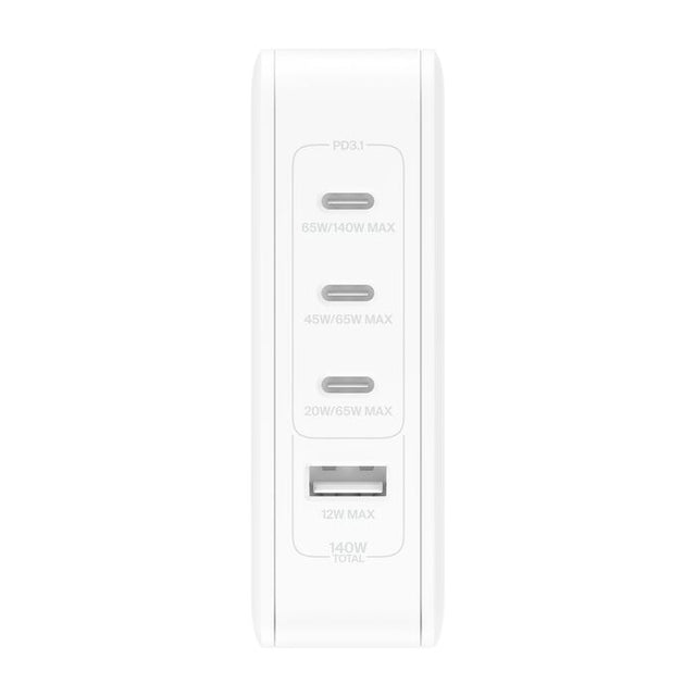 Adaptador Corriente Belkin GaN 140W Carga Rápida 4 Salidas USB-C/USB Blanco