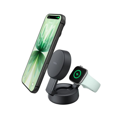 Cargador Magnético Belkin 2‑in‑1 Convertible – Qi2 25W – Charcoal