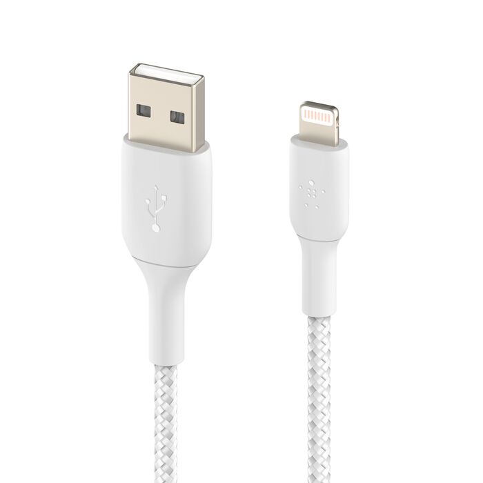 Cable trenzado cargador rápido Lightning a USB‑A – Belkin BoostCharge – 1 m – Blanco – CAA002bt1MWH