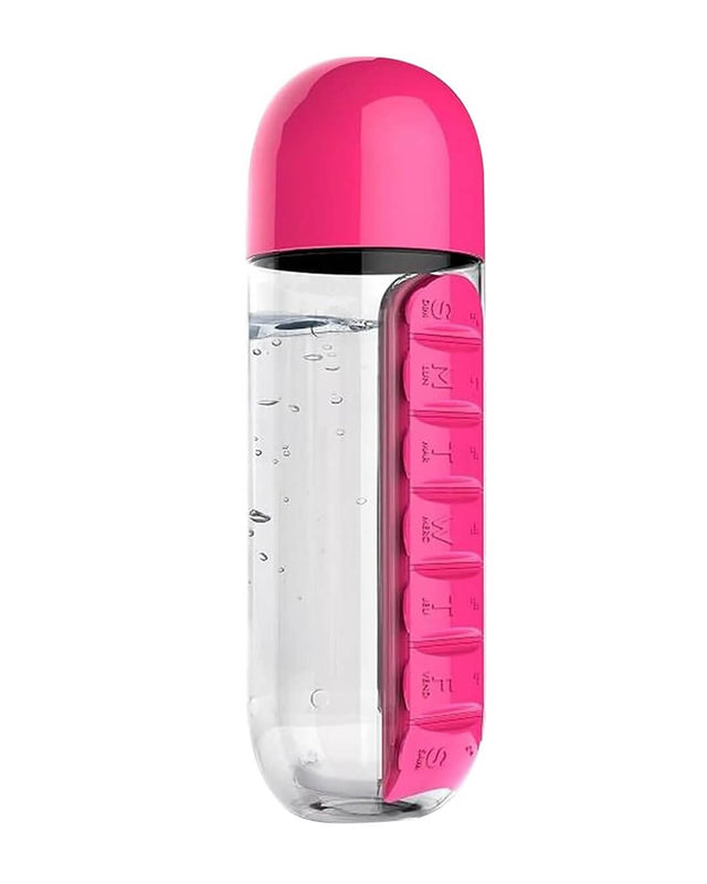 Termo o botella de agua con pastillero