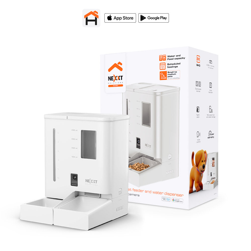 Dispensador inteligente de alimento y agua para mascotas Nexxt Solutions Home NHA‑P710 – WiFi – Cámara 2K – Audio bidireccional