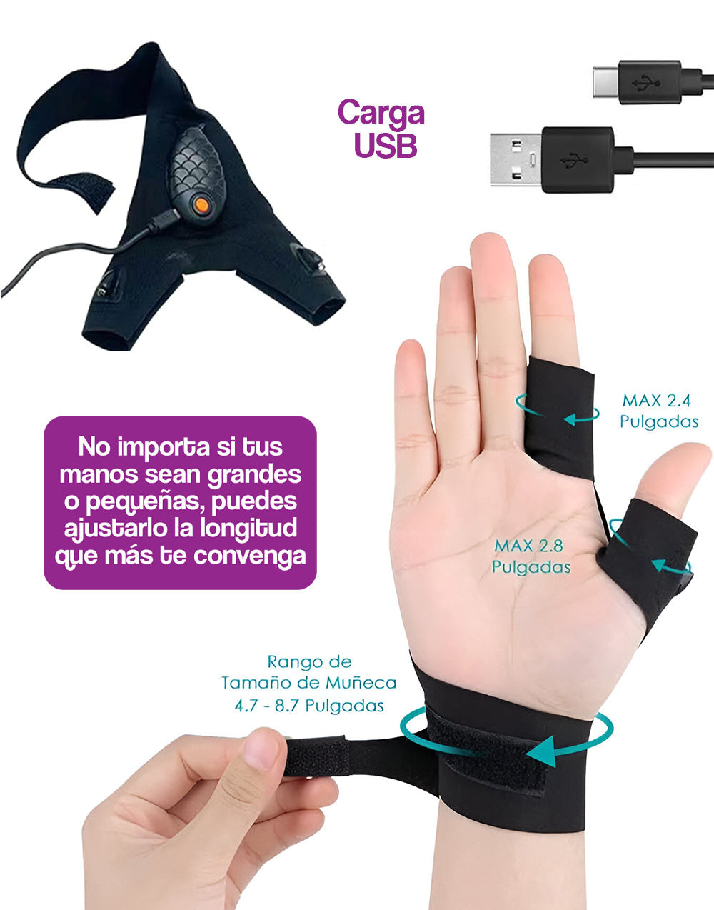 Guantes con linterna recargable