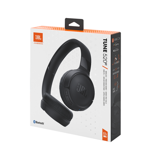 JBL Tune 520BT - Auriculares inalámbricos en la oreja, batería de hasta 57 horas de duración y carga de velocidad, diseño ligero, cómodo y plegable, llamadas manos libres con detección de voz. Negro