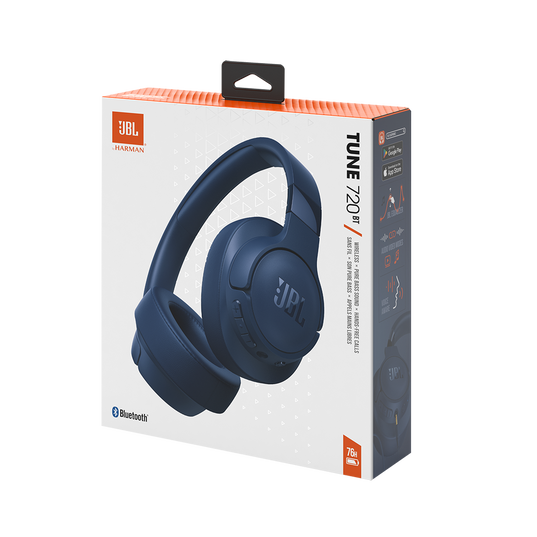 JBL TUNE 720BT - Auriculares inalámbricos sobre la oreja sonido Pure Bass, Bluetooth 5.3, batería de hasta 76 horas de duración y carga de velocidad, diseño ligero, cómodo y plegable. Azul