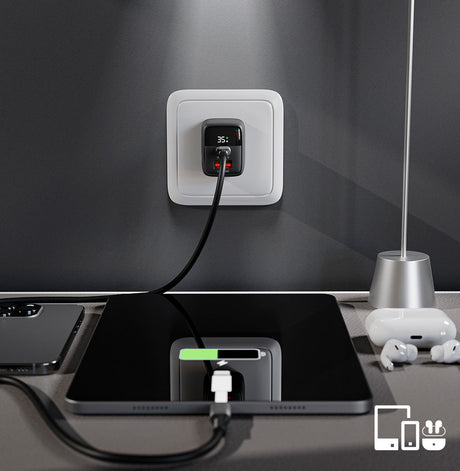 Cargador de Pared GaN – 35W Klip Xtreme KMC‑250 – USB‑C + USB‑A – Para Smartphones y Tablets
