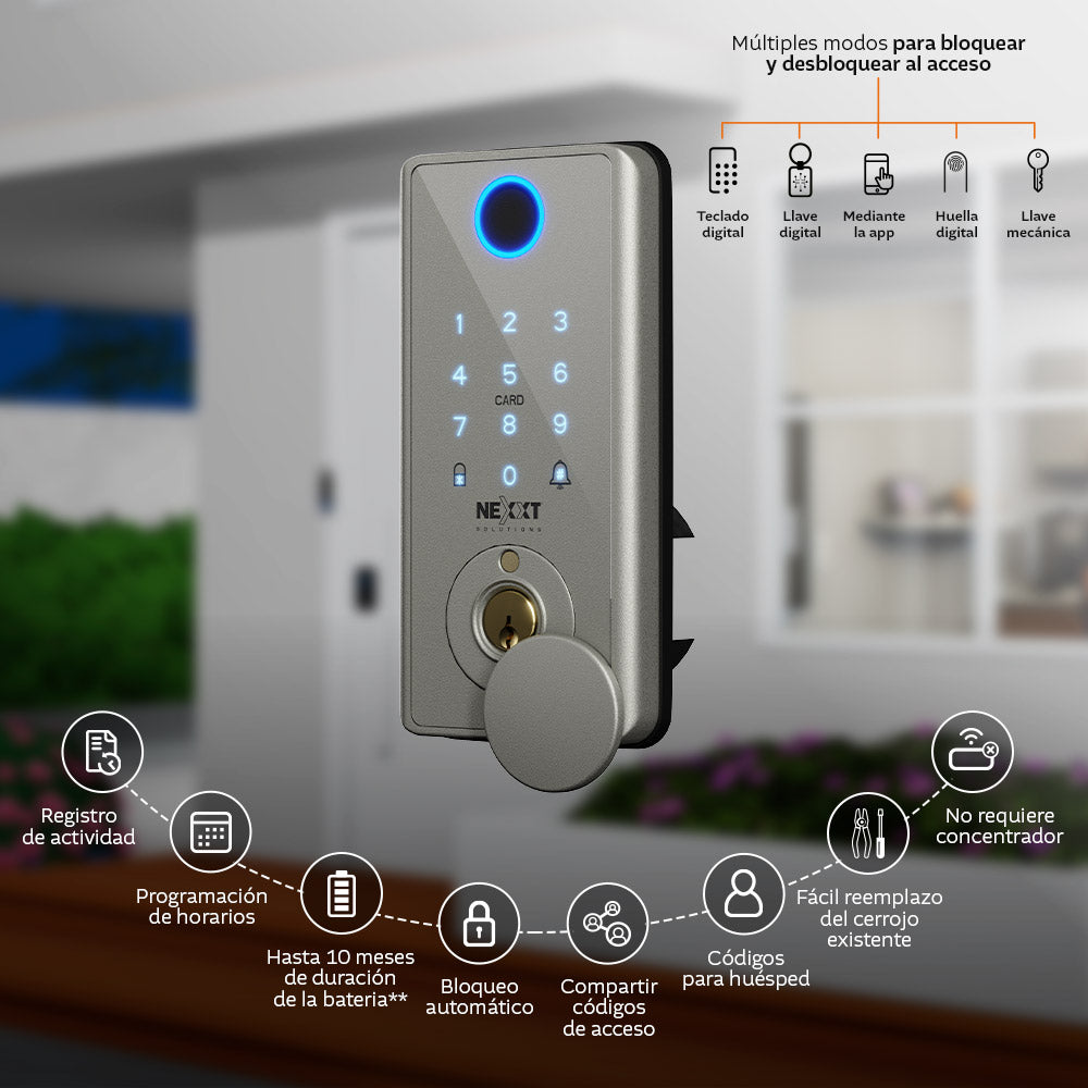 Cerradura Inteligente Nexxt Solutions Home NHS‑D150 – WiFi – Huella – PIN – App – Acero Inoxidable