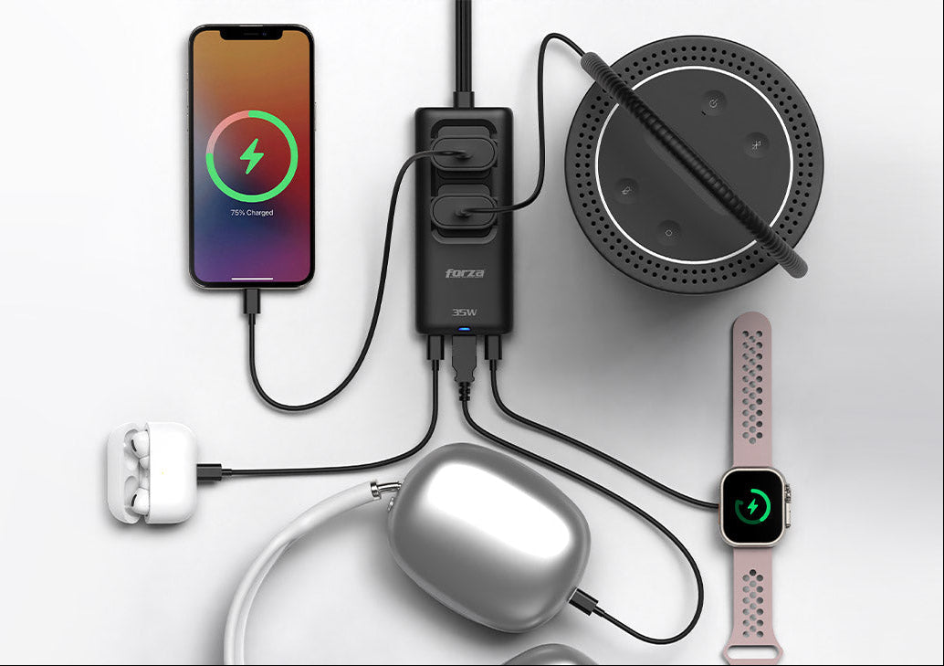 Cargador GaN Forza PS‑235USBC – USB‑A + USB‑C – Negro