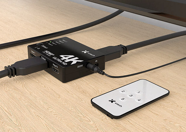 Switch HDMI 5 entradas / 1 salida – 4K UHD Xtech XHA‑430 – Control remoto – Negro