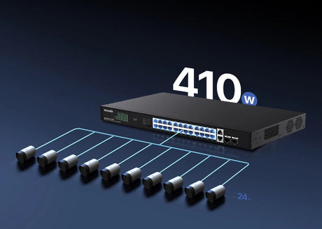 Switch Ethernet PoE de 24 puertos – 26GE+2SFP – Tenda TEG1128P‑24‑410W