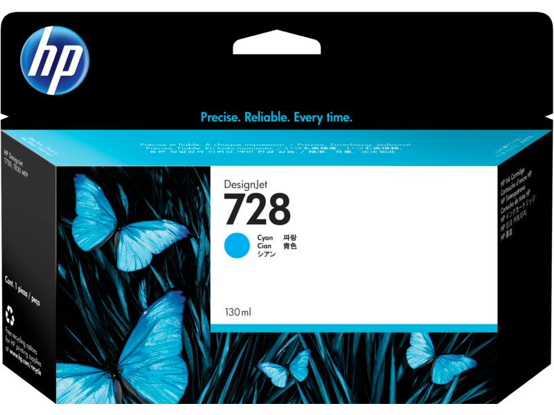 Cartucho de Tinta Cian Tintado Original HP 728 DesignJet 130ml