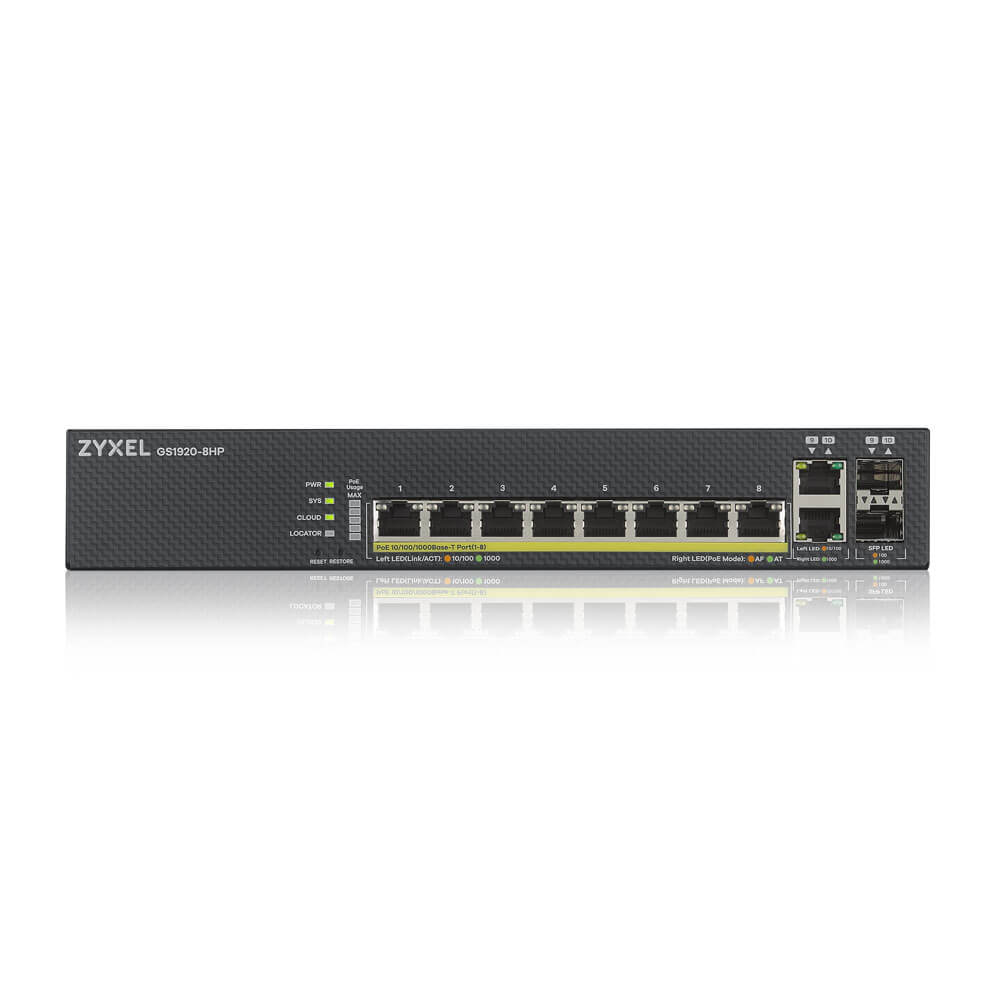Switch Inteligente Gigabit PoE+ 8 Puertos 2 SFP Combinados ZyXEL GS1920-8HPv2