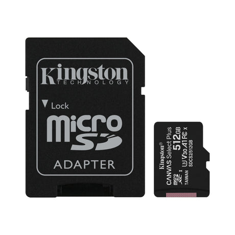 Tarjeta microSD de alto rendimiento Kingston Canvas Select Plus 512 GB con adaptador SD