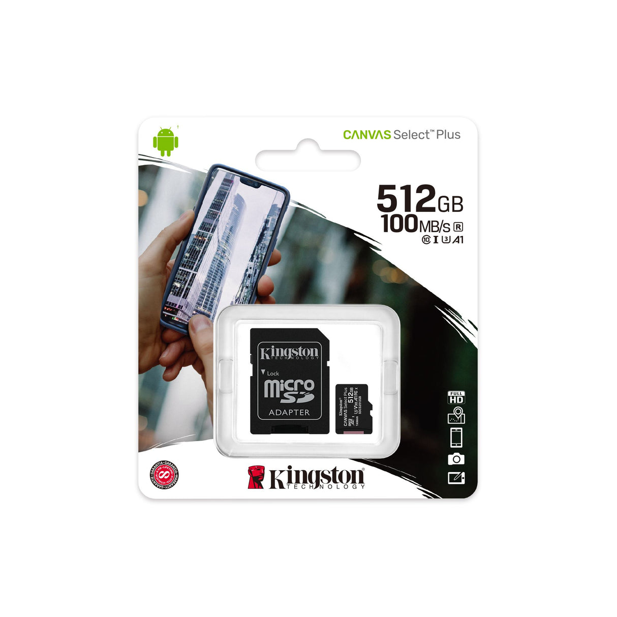 Tarjeta microSD de alto rendimiento Kingston Canvas Select Plus 512 GB con adaptador SD