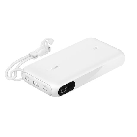 Power Bank – Belkin BoostCharge – 20,000 mAh – Display LED – 65W – USB‑C/USB‑A – Blanco (BPB028fqWH)