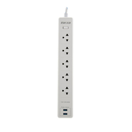 Regleta Forza con Protección – 5 Tomas + 2 USB – 5ft – Blanco – 110/220V