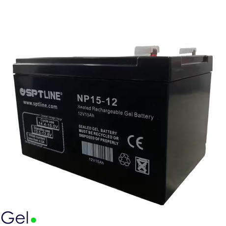 Batería de Gel SPTLINE 12V 15Ah – Sellada VRLA – Ciclo Profundo – Libre de Mantenimiento